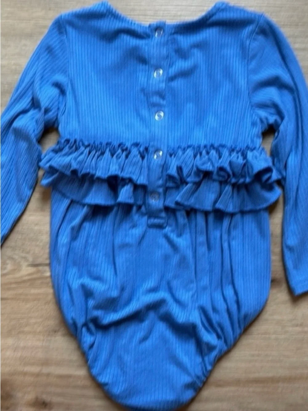 Kate Quinn Blue Ribbed Ruffle Bubble Romper Bodysuit 2T Long Sleeve EUC